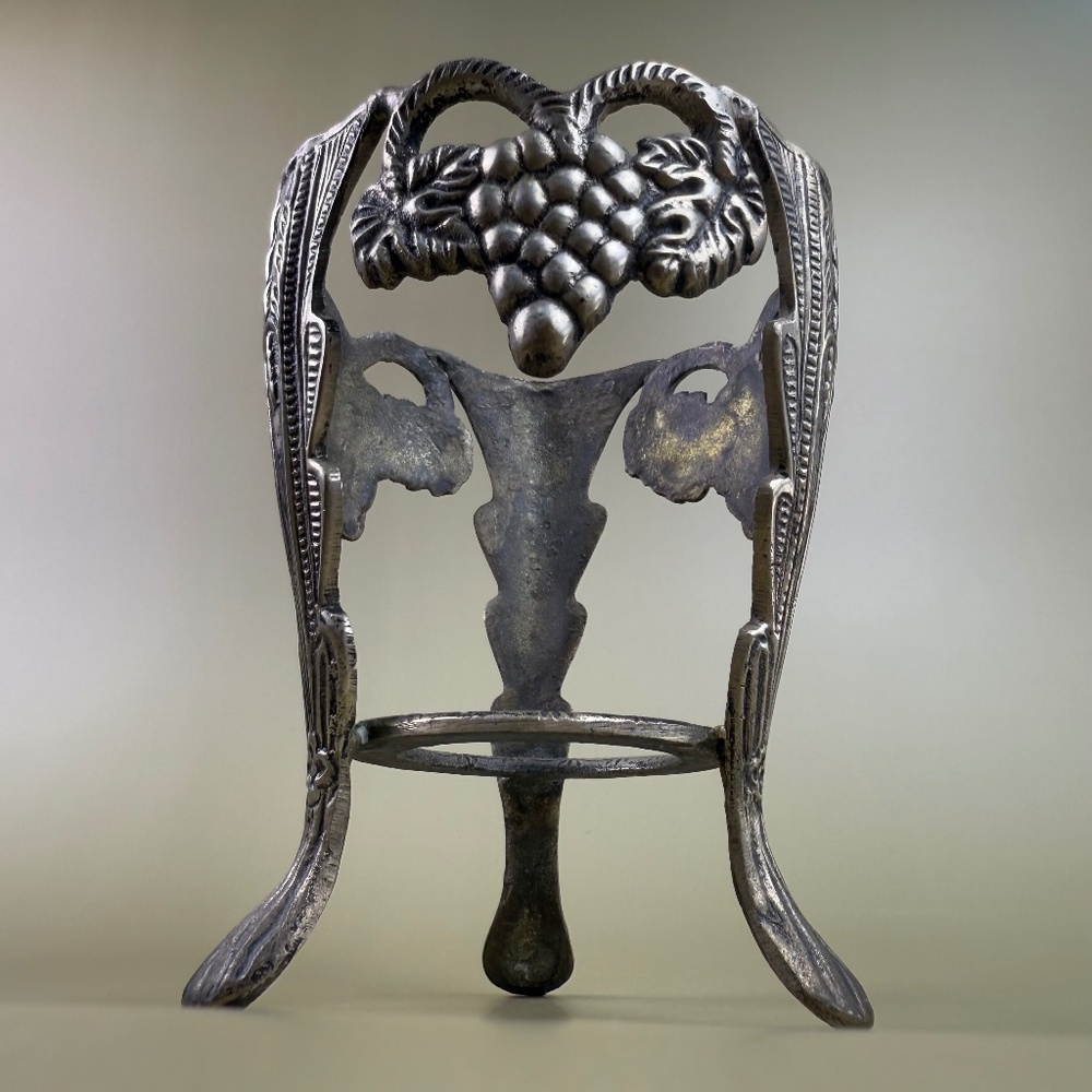 Vintage Wrought Iron Bottle Stand | Grapevine Design | 5.25" H Rustic Wine Décor